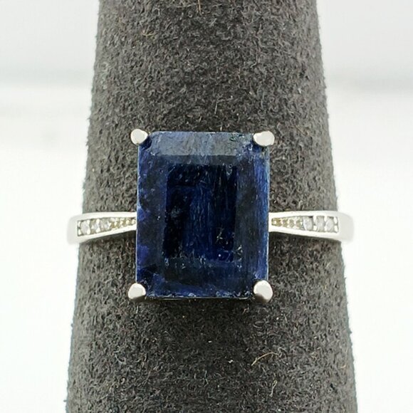 Genuine 3.79 Cts Blue Sapphire & White Sapphires Ring .925 Silver - Picture 4 of 5